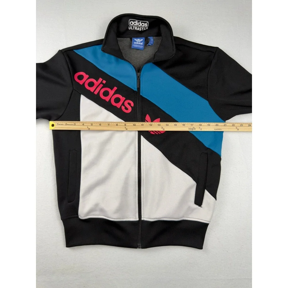 Adidas Ultrastar Track Jacket Mens Small Black Blue Pink Colorblock Full Zip